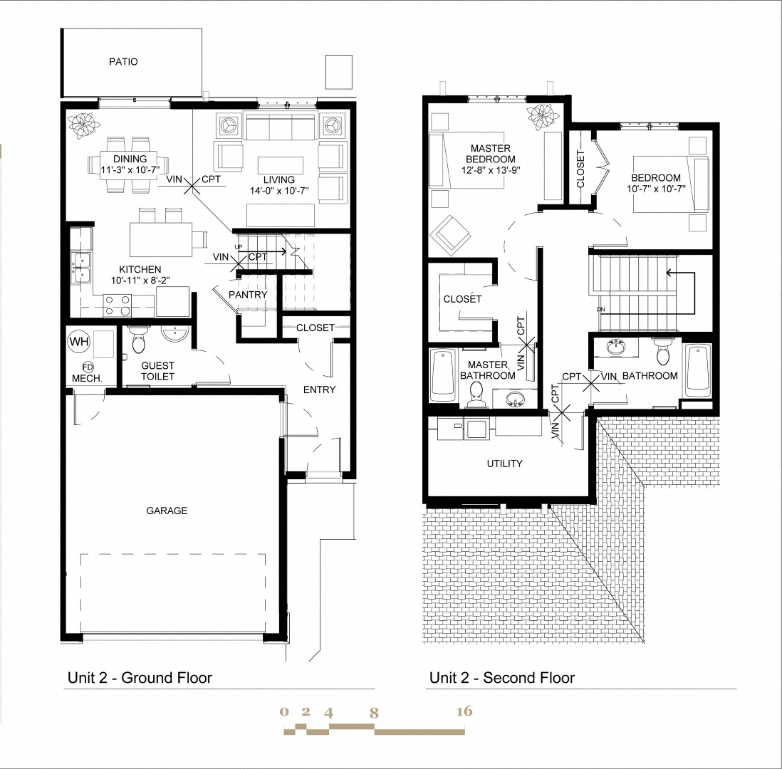 Floor plan for 2 beds, 2.5 baths, 1561 sqft